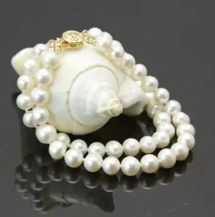

New Favorite Classic 2 Rows 7-8mm White Color Freshwater Cultured Pearl Bracelet 19cm Handmade Fine Jewelry For Women