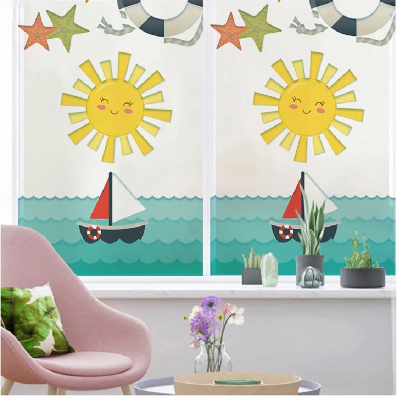 

Custom Size Window Foil Static Cling Cartoon Removable Home-Decor Private Tint-Film For Kitchen Bathroom Living Room 55cmx100cm