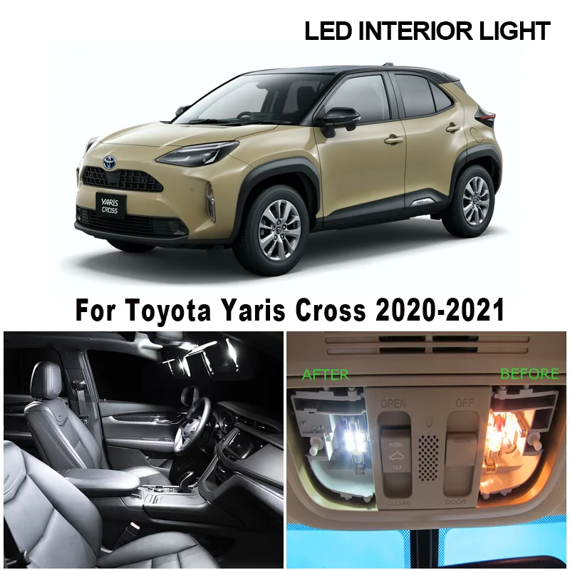 

11pcs White Canbus Interior LED Dome Map Reading Trunk Light Kit For Toyota Yaris Cross 2020 2021 Vehicle License Plate Lamp
