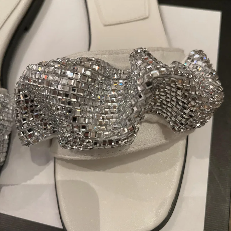 

Low Glitter Slides Shoes Ladies' Slippers Slipers Women Jelly 2021 Flat Summer Basic Fabric Crystal Rubber Pleated Scandals PU H