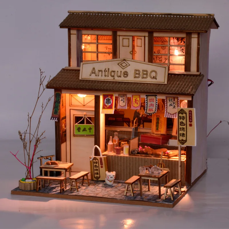 

DIY Doll House Chinese ancient architecture handmade Mini wooden house with lamp assembly model creative gift 144