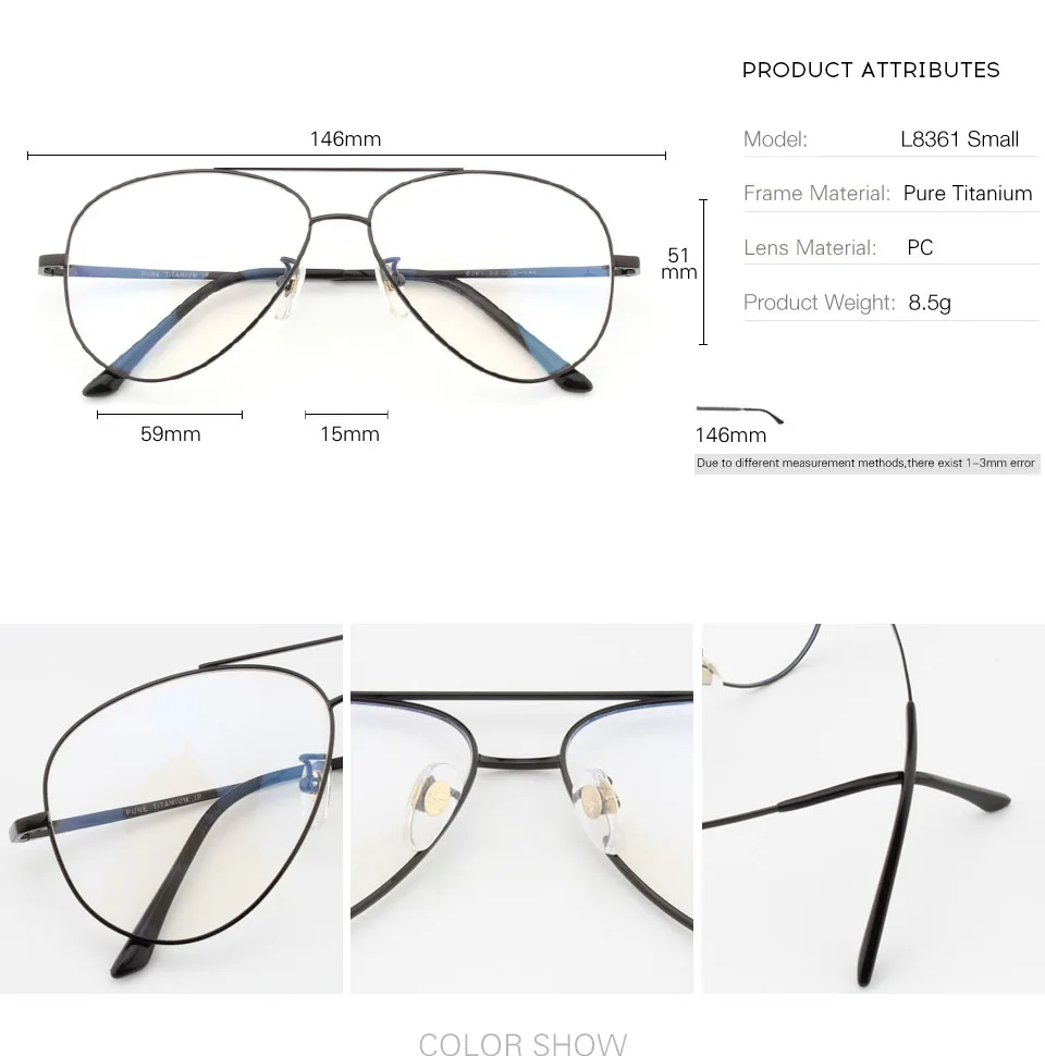 Pure Titanium Prescription Frame Pilot Men Oversize Eye Glasses Frame Optical Myopia Eyeglasses High-quality Frame for Women