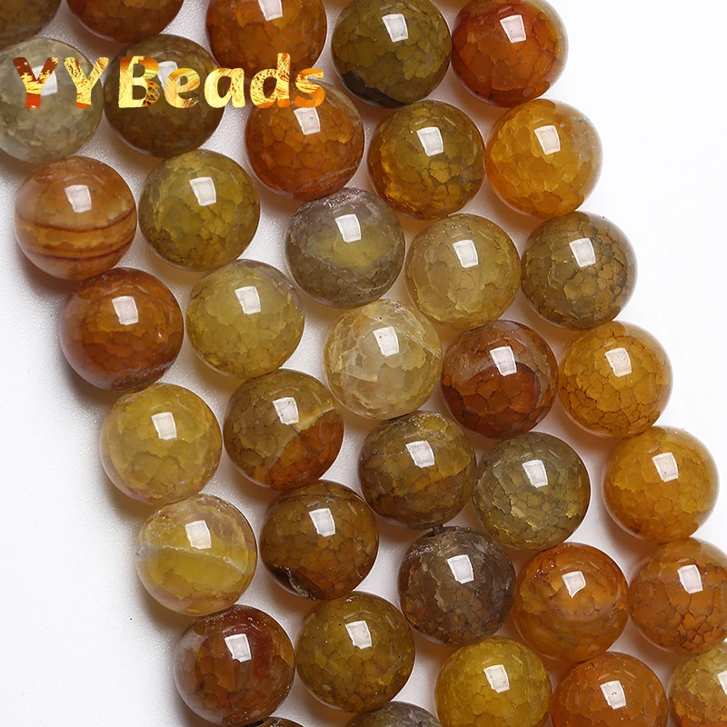 

Natural Old Yellow Dragon Veins Agates Beads 6 8 10 12mm Spacer Round Loose Charm Beads For Jewelry Making DIY Women Bracelets