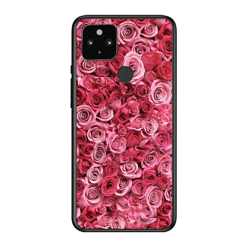 

Love Rose Flower Soft TPU Silicone Black Cover For Google Pixel 5 4A 5G 4 XL Phone Case