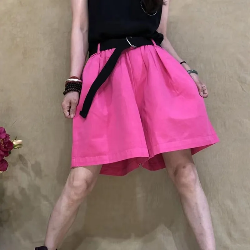 

2021 New Summer Korean Style Women Loose Casual Elastic Waist Wide Leg Pants All-matched Cotton Knee Length Pants Big Size W99