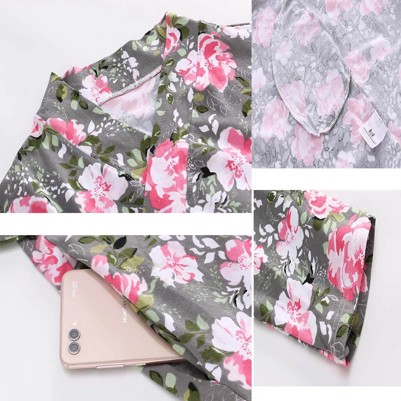 

Maternity Pajamas Flower Kimono Nightwear Long Sleeve Cardigan Bathrobe Pregnant Cotton Nightgown Sleepwear for Nursing Mothers