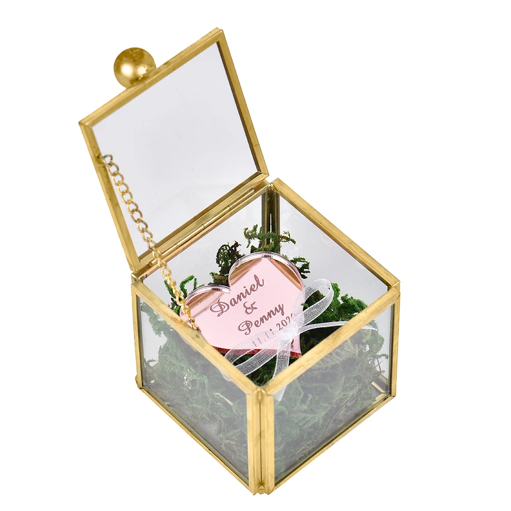 Оригинальное кольцо коробка выгравированное имя свадебное стекло любовь для