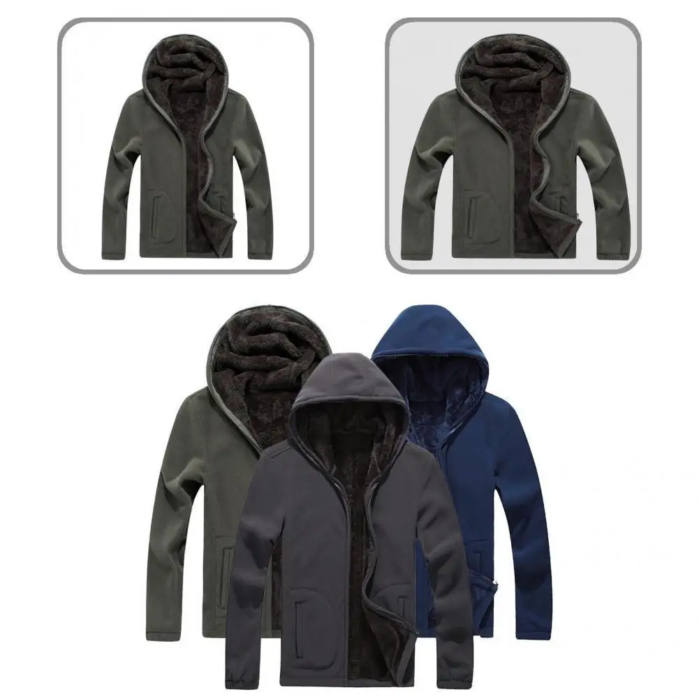 

Coat Hooded Cardigan Cold-proof Wear-resistant Men Pure Color Jacket Winter Jacket for Outdoor