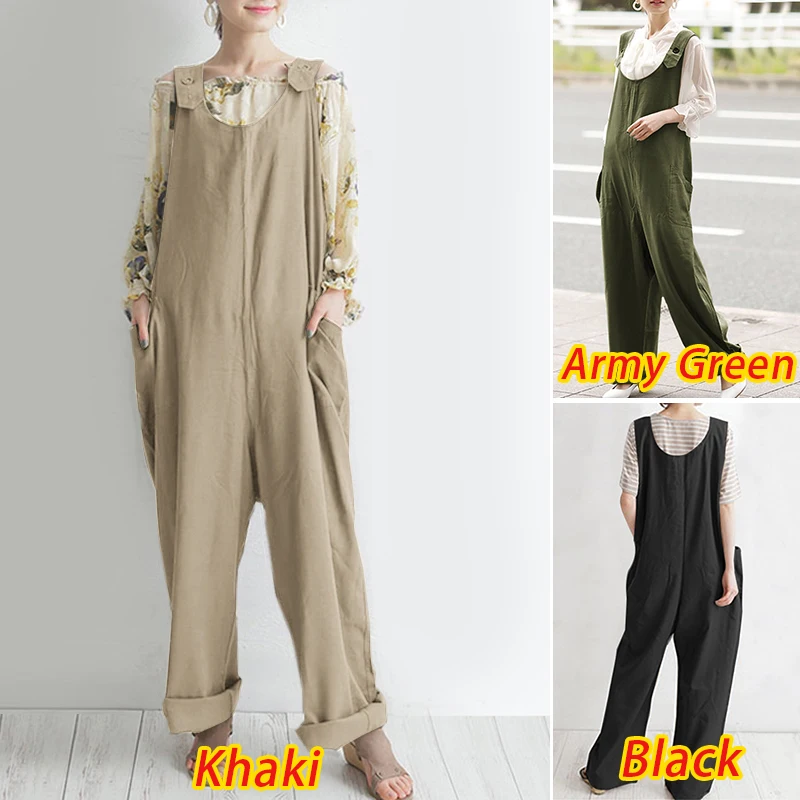 

Jumpsuits Women Overalls Floral Print Jumpsuit Wide Leg Pants 2021 VONDA Long Holiday Summer Overalls Plus Size Rompers