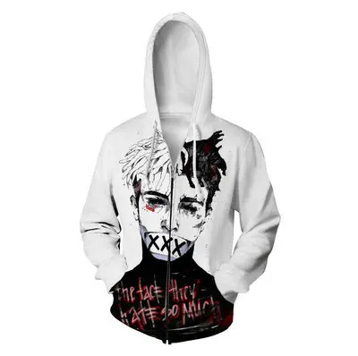 Xxxtentacion 3D печатных мужчин толстовки осень весна молния с капюшоном Harajuku в стиле
