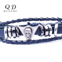 qian du mens stainless steel non adjustable hand woven leather bracelet multi layer handmade leather punk couple bracelet