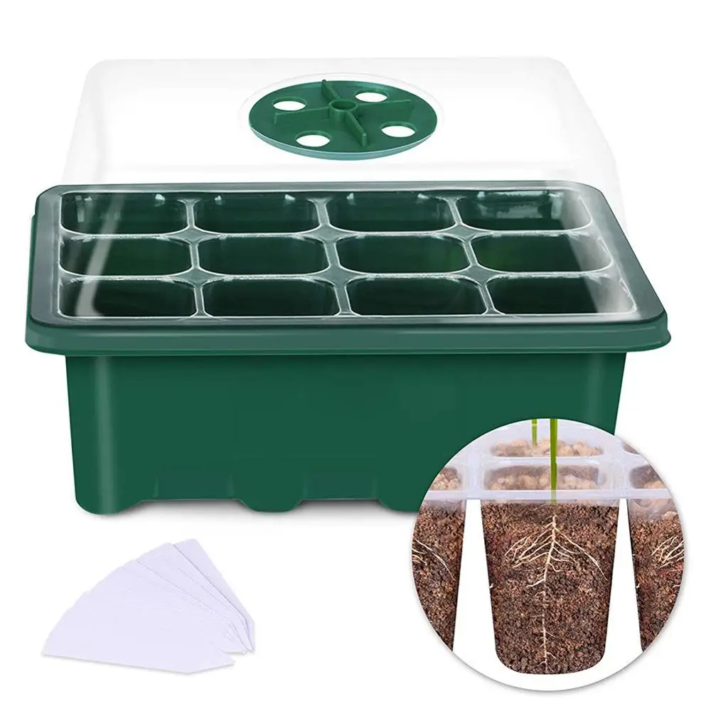 

12 Cell Plastic Nursery Pots Nursery cultivation Pots Garden Plant Seedling Tray Germination Box with Cover Gardening dropship