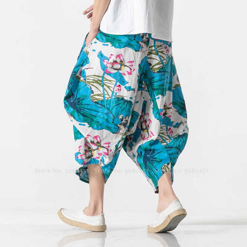 Мужские свободные повседневные шаровары в китайском стиле широкие с принтом