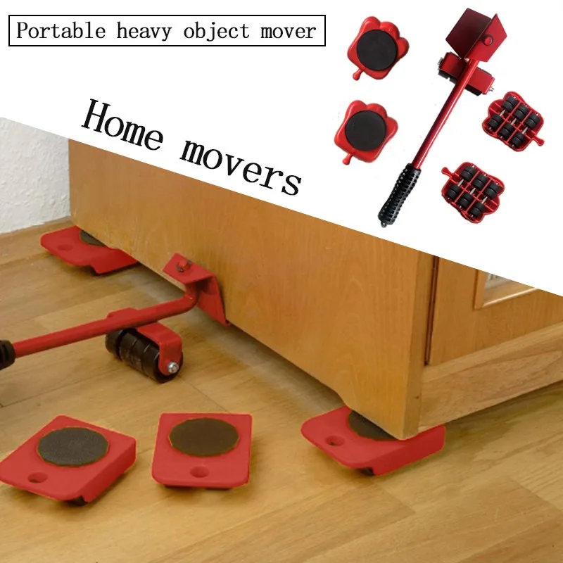 

Furniture Mover Tool Transport Lifter Heavy Stuffs Moving 4 Wheeled Roller with 1 Bar Set