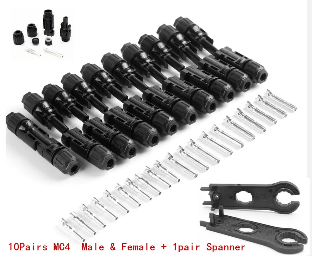 10 пар MC4 солнечный PV-коннектор мужской Женский комплект PV-кабель провод 30 А IP67 |