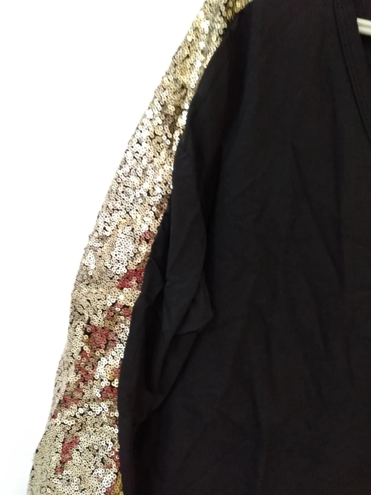 Женская блуза с блестками, рубашка с длинным рукавом, Осень-зима, Сексуальная Блузка с v-образным вырезом, топы, новинка, женские черные, золотые, с блестками, свободные блузки, топы
