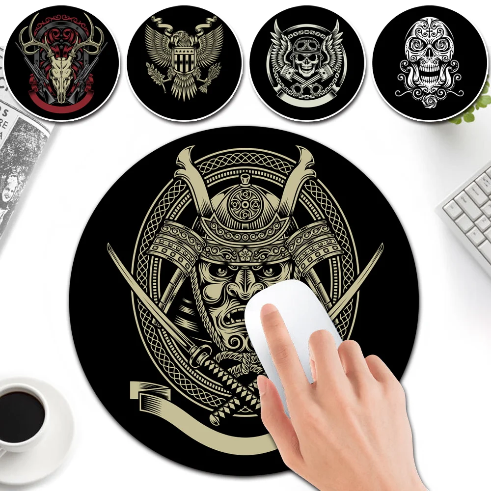 

Gaming Mouse Pads Stylish Simplicity Mat Desktop Pu Leather PC Mousepad Anti-skid Skull Series Round Small Desk Gamer Mats