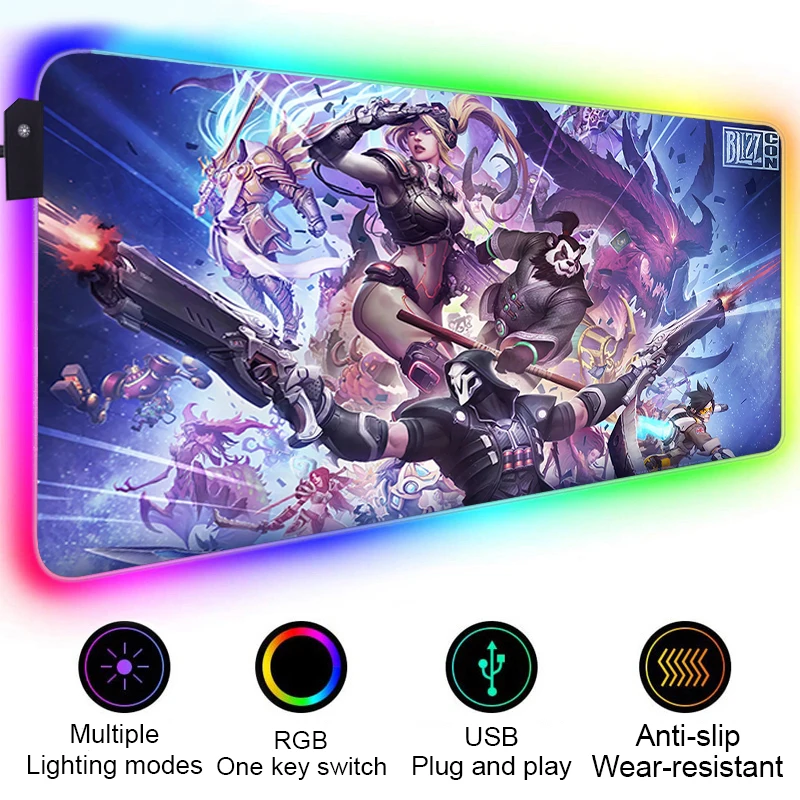 

LED Mouse Pad Gamer Heroes of the Storm Gaming Mouse Mat Rgb Mousepad Anime Keyboard Big Mousepad Kawaii Accessories Desk Mat