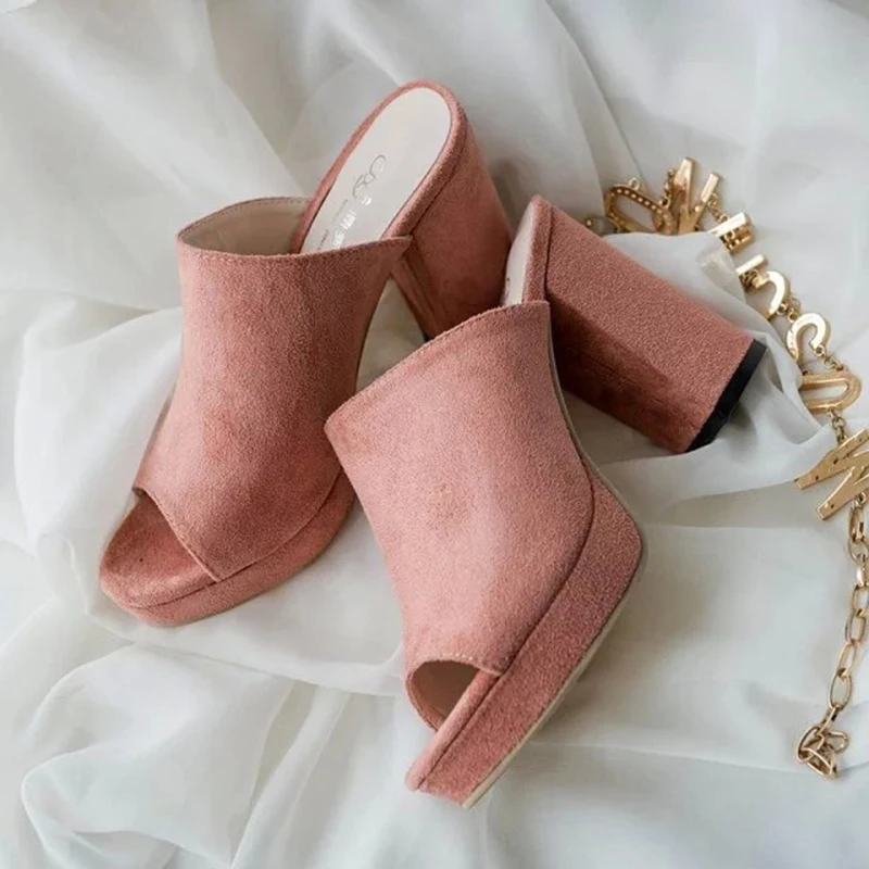 Розовые пикантные женские босоножки Открытый носок Летние нубук Босоножки на