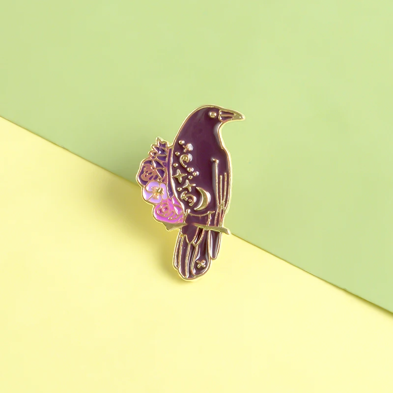 Фиолетовая эмалированная булавка Ворон Гота в форме ведьмы птицы отворот брошь