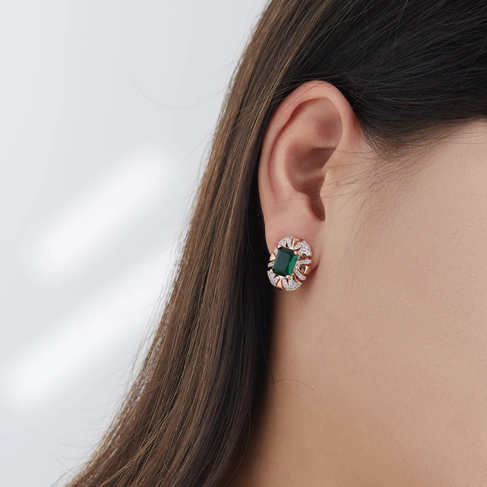 

INALIS Hollow Oval Stud Earrings For Women Geometry Square Green Cubic Zirconia Rose Gold Color Earring Party Fashion Jewelry