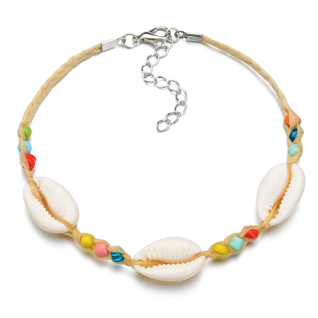 

Bohemian Shell Anklets Handmade Leather Woven Natural Shell Foot Jewelry Summer Beach Barefoot Anklets For Women Jewelry