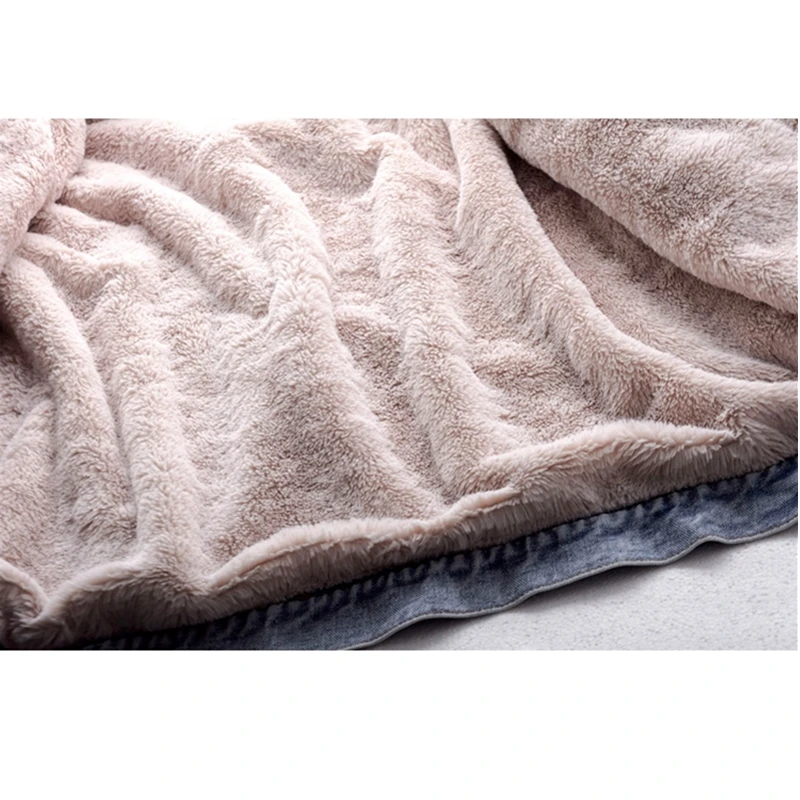 

Vintage Mid-Length Denim Jacket Women Hooded Winter Korean Loose Plus Size Plus Velvet Warm Splicing Jeans Cotton Clothes H866