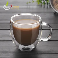 double layer glass cup heat resistant coffee cup with handle high borosilicate transparent creative water cup customized cup