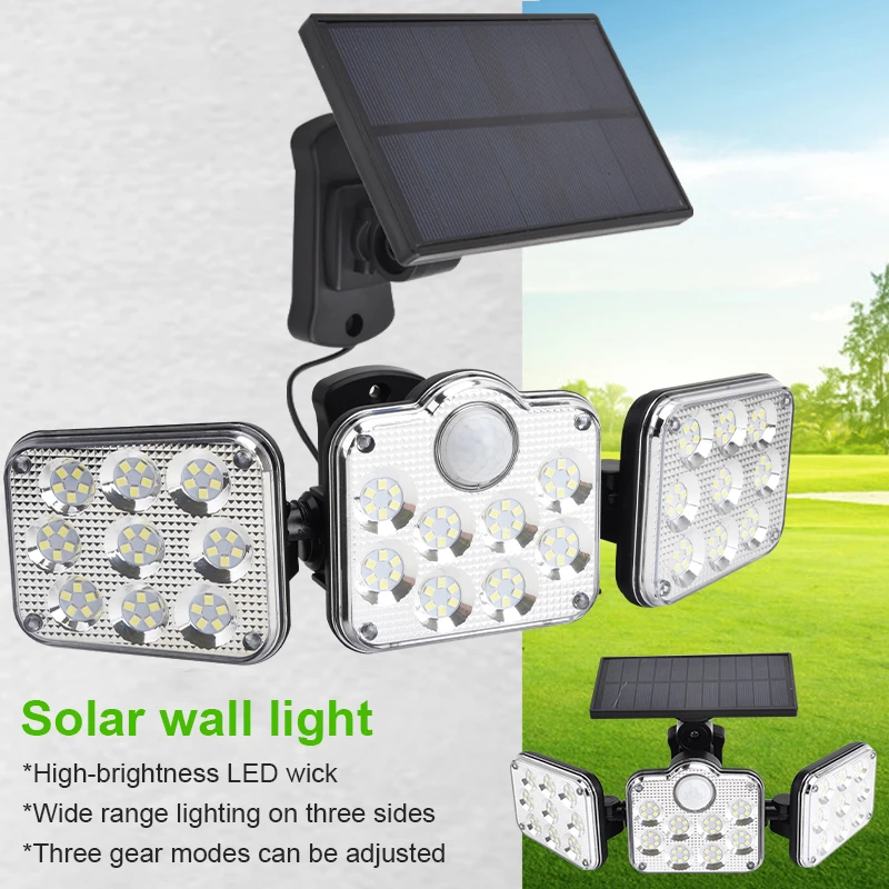 

122 138 LED Solar Lights Outdoor 3 Head Motion Sensor 270 Wide Angle Illumination Waterproof Remote Control Wall Lamp Solar Led