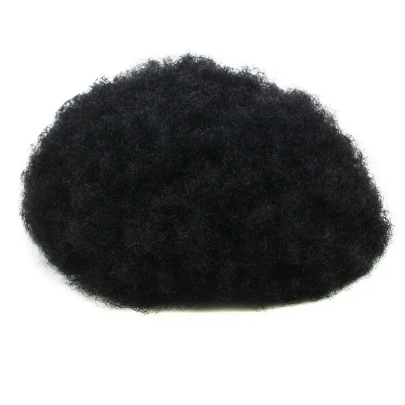 

Eseewigs Mens Toupee 10x8 Inch Replacement Afro Curl Mens Wig Full PU Base Hairpiece For Men 100% Brazilian Remy Human Hair 1B#
