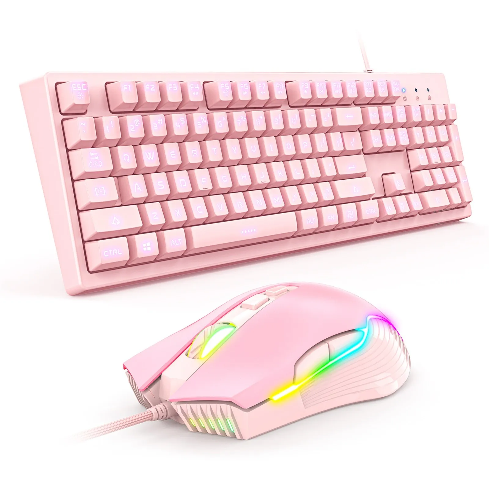 

G25+CW905 Pink Wired Keyboard And Mouse Set Colorful LED Backlit 6400 DPI Gaming Keyboards With RGB Mice For Office Dropshipping