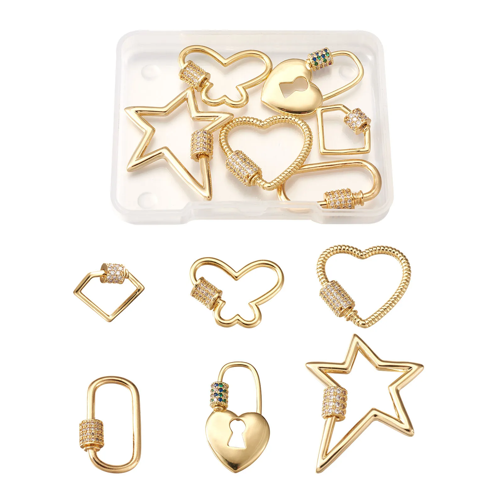 

6Pcs Brass Micro Pave Clear Cubic Zirconia Screw Carabiner Lock Charms Golden Keychain Clasps for DIY Jewelry Jewelry Making