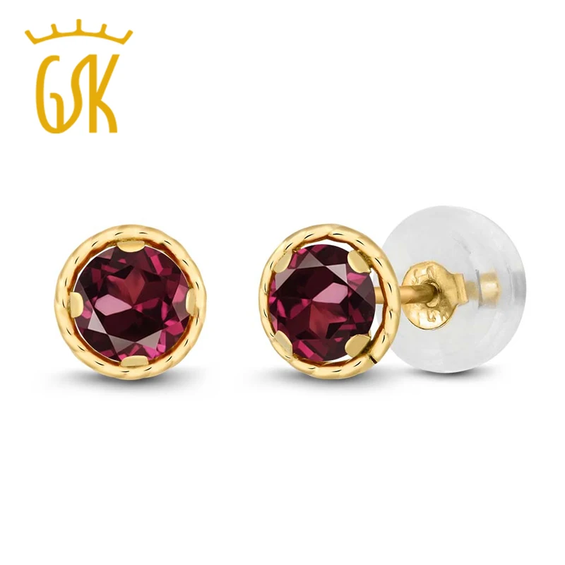 GemStoneKing 14K желтое золото Halo Illusion серьги 0 74 Ct круглые 4 мм красный родолит