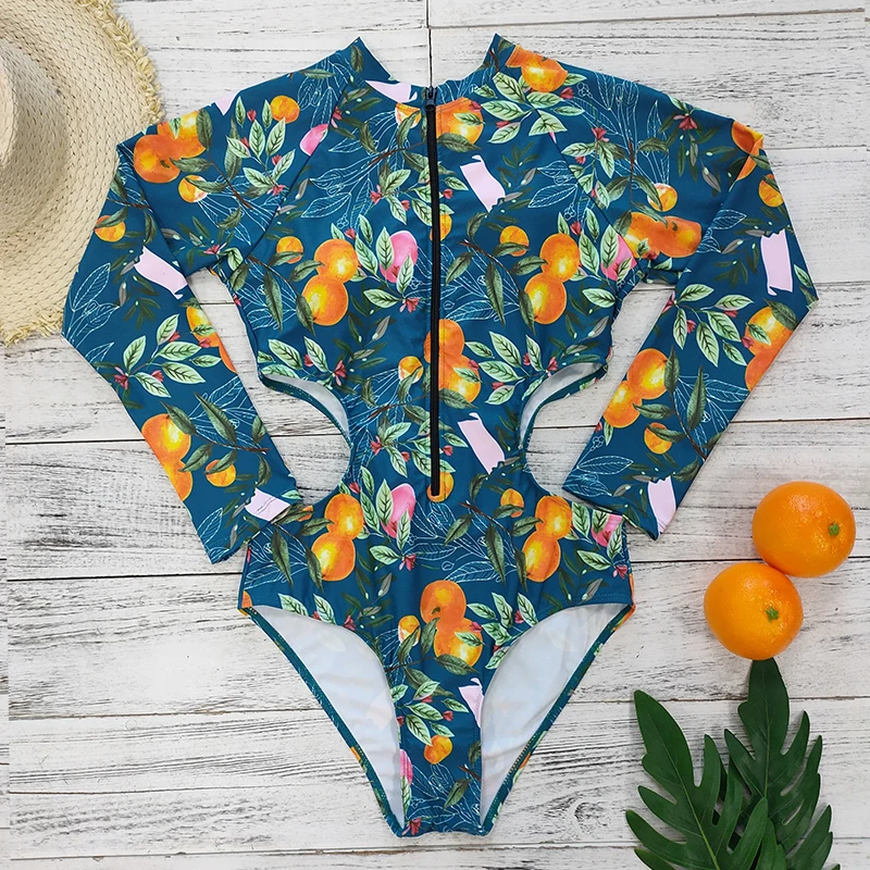 

Цельный купальник, новинка 2021, сексуальный купальник с длинным рукавом, женский купальный костюм с принтом, пляжная одежда, купальные костю...