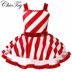 Детские Рождественские танцевальные костюмы для костюмированной вечеринки для девочек, Блестящие Блестки, в полоску, Фигурное катание на коньках, Катание на роликах, балерины, трико, платье-пачка