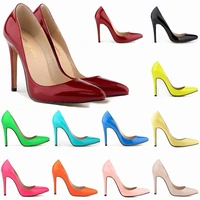 thin heel high heels pumps women shoes sexy leisure party pointed toe patent leather 11cm slip on women shoes size 35 42 red
