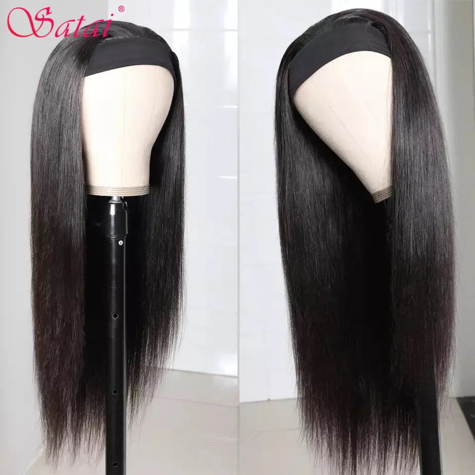 Парики из человеческих волос Satai парик с прямой головной повязкой перуанские