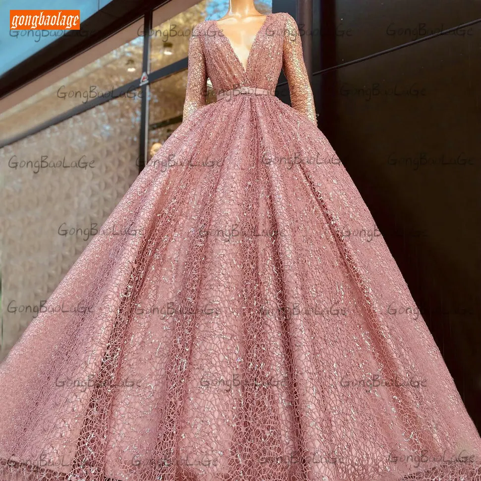 

New Style Elegant Party Dresses for Women 2022 Luxury Lace Gown Long Sleeves V Neck Vestidos De Gala Prom Dresses for Wedding
