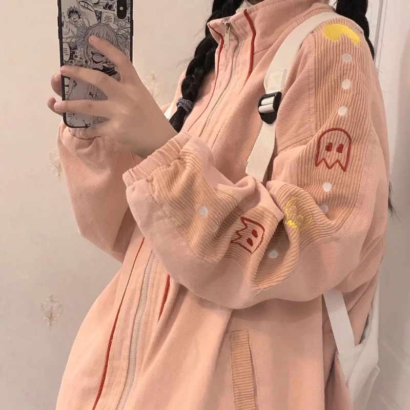 

2022 Korean Version of The Wild College Style Corduroy Jacket Female New Retro Baseball Uniform Street Tooling Stitching Coat