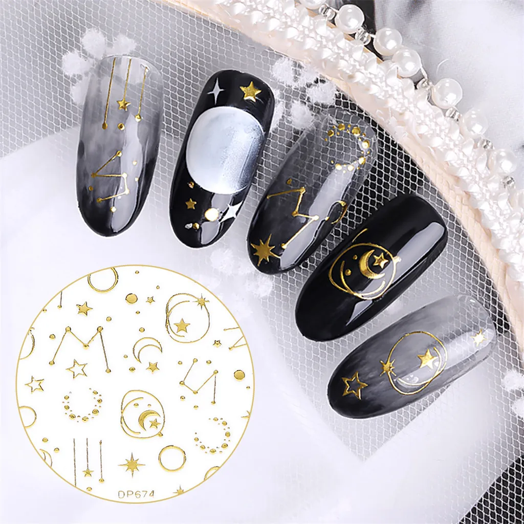 6 г наклейки для ногтей чистая красная звезда Луна липучка Золотой 3D стикер |