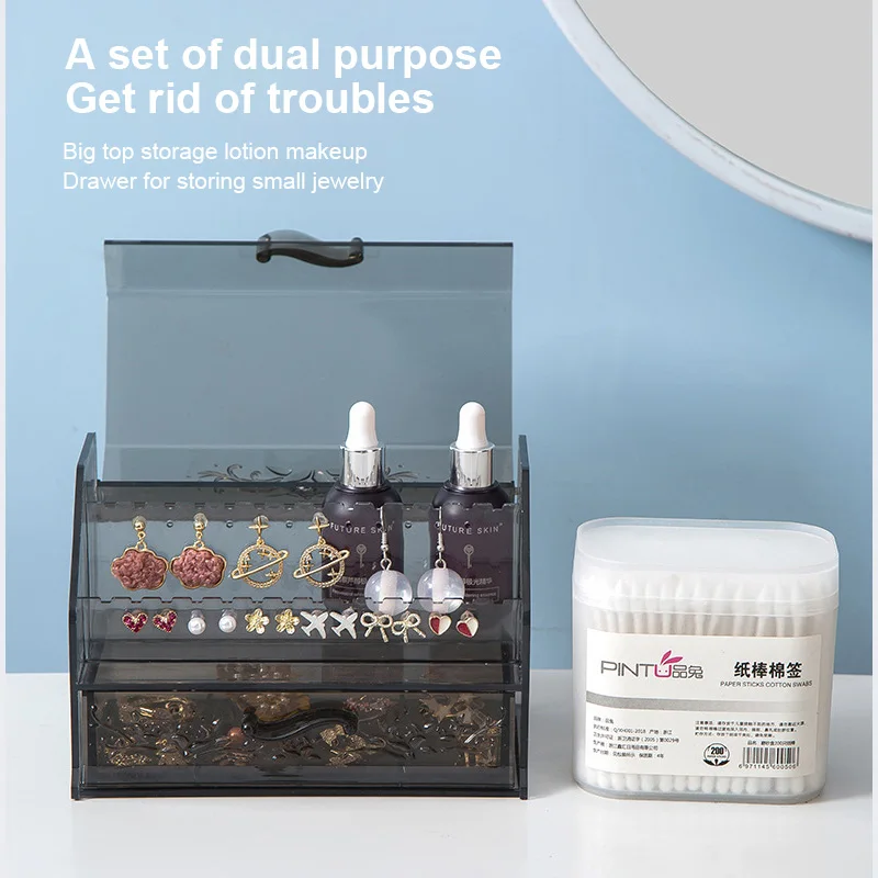 

Jewelry And Cosmetics Storage Box Drawer Jewelry Earrings Lipstick Products Finishing Box Acrylic Earrings Shelf