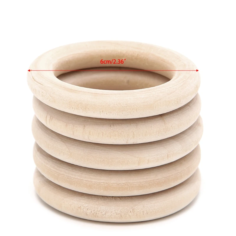 

2021 New 5Pcs Natural Wood Circle Ring Pendant Connectors Beads DIY Jewelry Findings 60mm