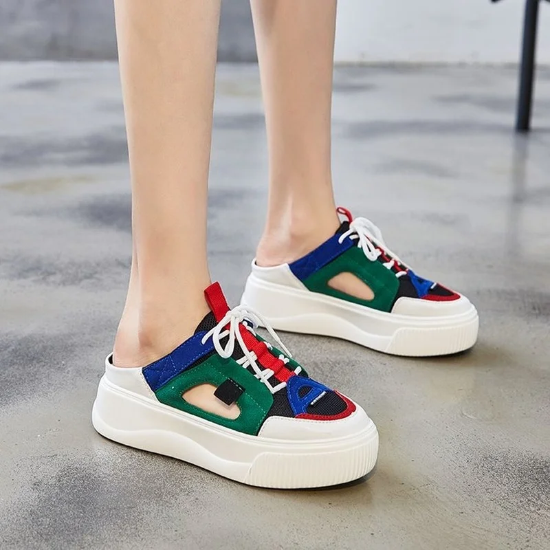 Женские кроссовки на танкетке 6 см повседневные сандалии плоской платформе