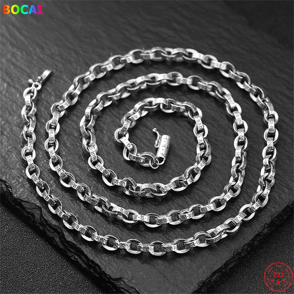 

Ожерелье из серебра S925 пробы с подвеской 2021, популярная мантра из шести символов, о-цепь 5 мм, чистый серебристый амулет, ювелирные изделия для мужчин и женщин