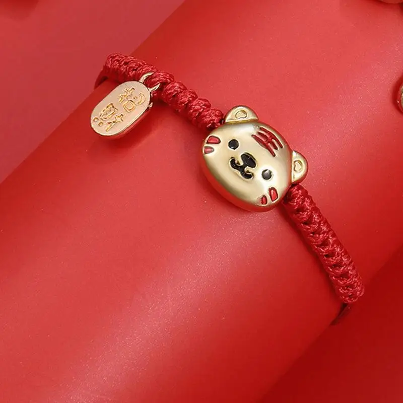 2022 китайский новый год пять тигров красный веревочный браслет браслеты ручной