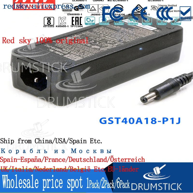 

(Only 11.11)MEAN WELL GST40A18-P1J (5Pcs) 18V 2.22A meanwell GST40A 18V 44W AC-DC High Reliability Industrial Adaptor