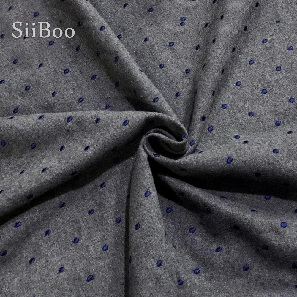 Шерстяная ткань с вышивкой в горошек серого цвета 80% шерсти для зимнего пальто