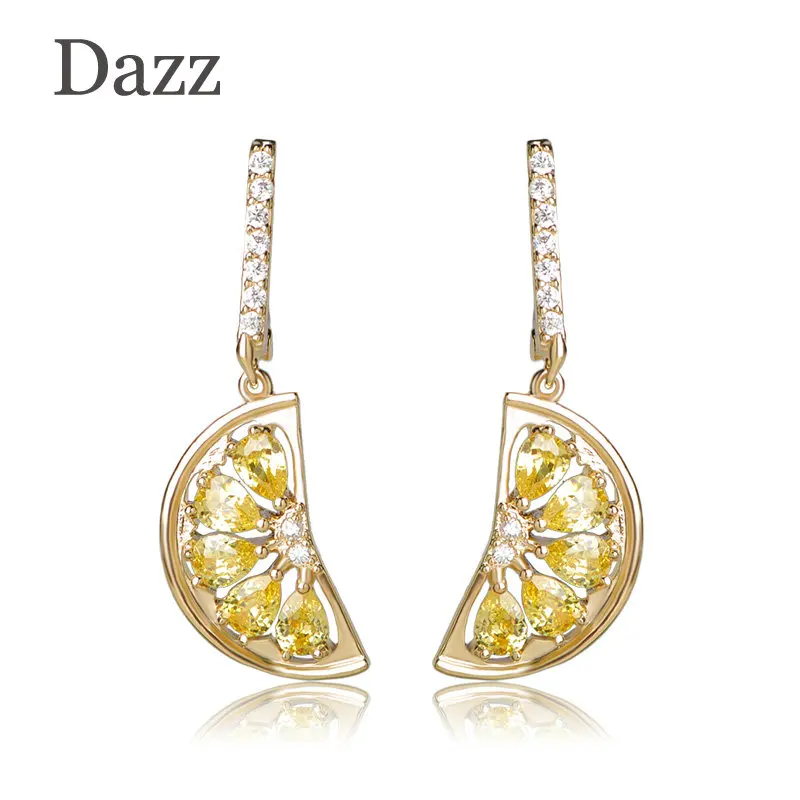 Dazz Lemon Orange Shape Dangle Earring Gold Color AAA Cubic Zircon Statement Drop Earrings Handmade Cute Fruit Copper Ear