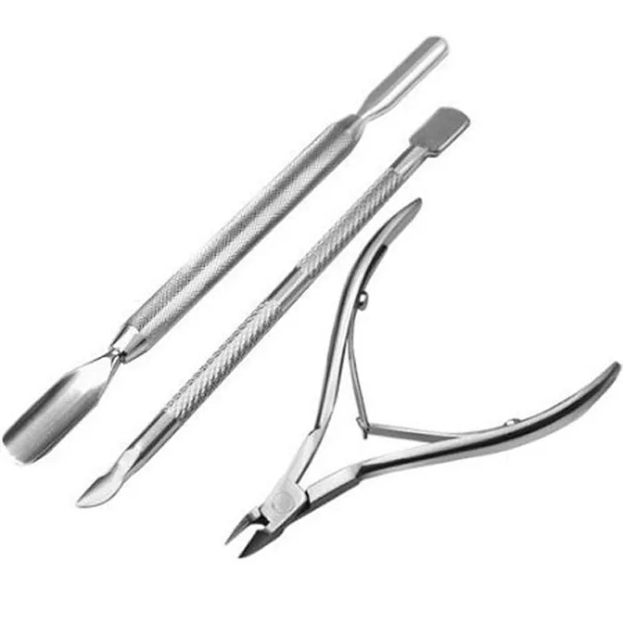 Stainless Steel Nail Cuticle Spoon Pusher Remover Cutter Nipper Clipper Set Clip File 3PCs Art Accessories QE | Красота и здоровье
