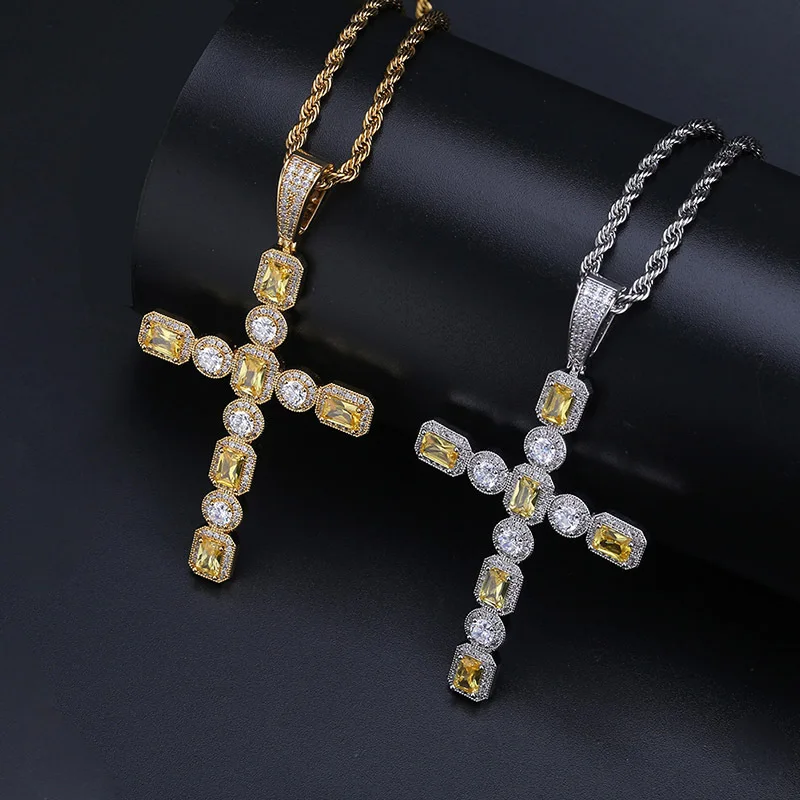 

Ожерелье в стиле хип-хоп, микро-крест, цепочки, очаровательные кубические циркониевые, ледяные квадратные и круглые подвески в форме Креста ...